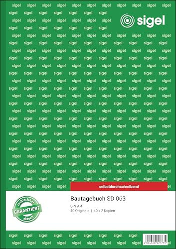 SIGEL SD063 Bautagebuch A4, 3x40 Blatt, selbstdurchschreibend, mikroperforiert, mit Abheftlochung, aus nachhaltigem Papier