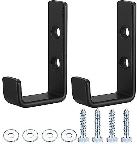 Qeapug 2Stk schwerlast Wandhaken, J Form Garage Haken, Schwarz Universalhaken zum Schrauben, Mantelhaken, Garderobenhaken Schwerlast, zum Aufhängen,Sperrige Artikel Wandhalterung (Zwei schwarze)