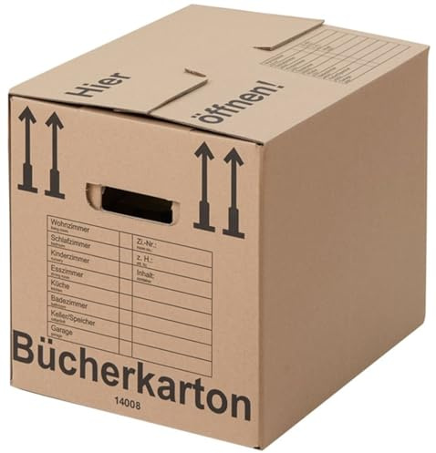 BB-Verpackungen 30x Bücherkartons Aktenkarton COMPACT 410 x 328 x 348 mm (30 Stück) 2-wellig | doppelter Boden, recycelte Pappe und dreifach Griffverstärkung