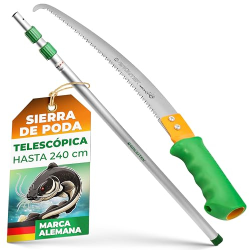 GRÜNTEK Teleskop Astsäge Set WELS, 2in1 Manueller Hochentaster & Handsäge, 240 cm Alu-Teleskopstange, 350 mm Carbonstahl Sägeblatt mit 3D Zahnung, passt zu Raupenschere Schwan Art-Nr 295.502.002