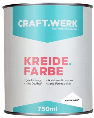 CRAFT.WERK Kreidefarbe für Möbel (750ml, fresh snow) ultramatte Chalk Paint Farbe für Holz - Möbelfarbe einfach zu verarbeiten - Möbellack auf Wasserbasis - Made in Germany