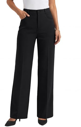 LILLUSORY Damenhose mit geradem Bein, hohe Taille, Business-Arbeitshose mit Taschen, Schwarz, 48
