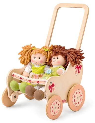 Dida Puppenwagen Schleife - Eleganter Holzkinderwagen, Geeignet für Puppen bis zu 35 cm, Perfekt für Bildungsrollenspiele, Ideal für Kinder von 2, 3, 4 Jahren