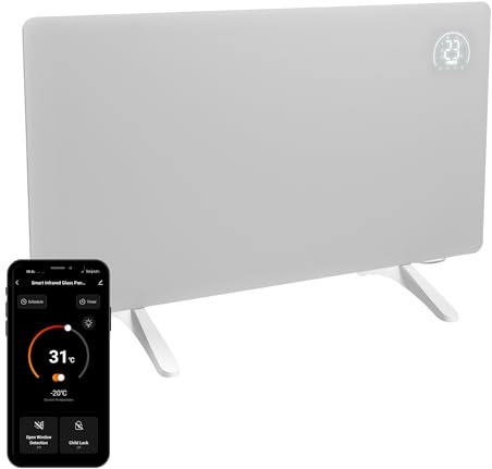 Princess Infrarot-Heizung Connected - Carbon Crystal - Flacher Wandheizkörper - 480 W - Einstellbarer Thermostat bis 50 °C - 24-Stunden-Timer - Wochenprogrammierung - Weiß oder Schwarz (Weiß)