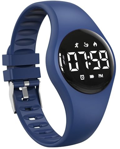 Kinder-Fitness-Tracker-Uhr mit LED-Display, wasserdichte Schrittzähler-Uhr, digitale Armbanduhr, Schrittzähler, Wecker und Kalender für Jungen, Mädchen, Teenager (Dunkelblau)