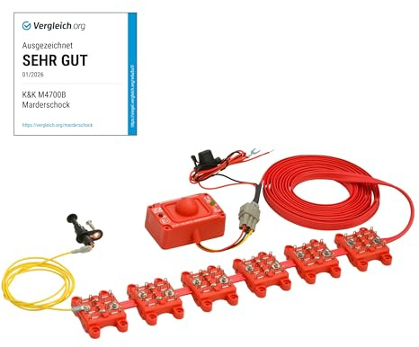 K&K M4700B - Das INTENSIVE Marderabwehrgerät: Marderabwehr Ultraschall + Hochspannung wasserdicht, 6 verschiebbare +/- Bürsten, 360°-Ultraschall, Sicherheitsmotorhaubenschalter