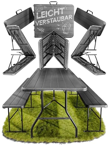 Ondis24 Biertischgarnitur Lena & Lisa Campingtisch 2X Bierbank 1x Biertisch Sitzbank klappbar Bierzeltgarnitur 3tlg. einfach transportabel (Anthrazit, XL)