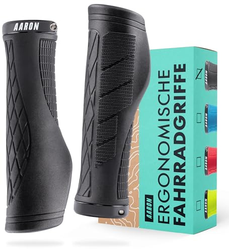 AARON Fit Fahrradgriffe mit dämpfender Auflagefläche - ergonomische Lenkergriffe aus rutschfestem Gummi - softe Handgriffe geeignet für E-Bike, Trekkingrad, Mountainbike, Tourenrad