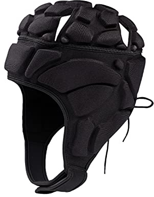 Torwarthelm Einstellbarer Sport Fußball Rugby Helm Spielhelm Kopfschutz Hut Weich Gepolsterte Kopfbedeckung Schutzhelm Surf Flag Football Helm Jugend Kinder Erwachsene (Schwarz)