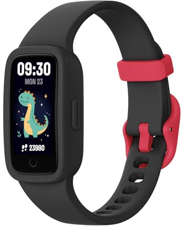 BIGGERFIVE Vigor 3 Kinder Fitness Armband Uhr mit AMOLED Display ohne App & ohne Smartphone, 3ATM wasserdicht, Pulsuhr, Schlaftracker Fitnessuhr, Sportuhr Schrittzähler für Kinder 5-12 Jahre, Schwarz