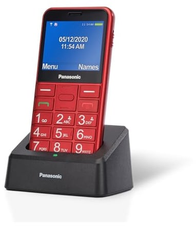 Panasonic KX-TU155EXRN 2G Essentials Handy für Senioren (Ladestation, SOS-Notfalltaste, Prioritätsanruf, Großtastentelefon, hörgerätekompatibel, Bluetooth, UKW-Radio, Kamera) Rot