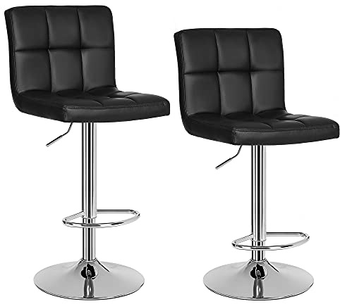 SONGMICS 2er-set Barhocker mit Lehne höhenverstellung, schwarz, 57 x 44,5 x 115 cm