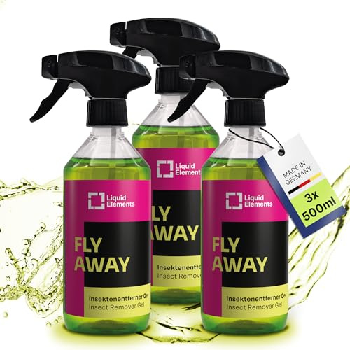 Liquid Elements – Insektenentferner Auto "Fly Away" 3x500ml Gel Sprayflasche – Insektenreiniger hochwirksame, leicht basisch Formel – Löst hartnäckige Insektenverschmutzungen von Lack & Autoscheibe