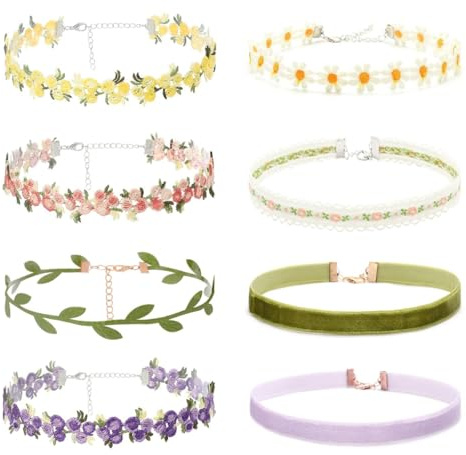 8 teiliges Spitzen Halsketten Set, Boho Blume Spitze Choker Halskette, Buntes Samt Halsband, Velvet Halsband Damen, Süße Blumen Halskette für Frauen, Blumen Choker Halskette, für Frauen Mädchen
