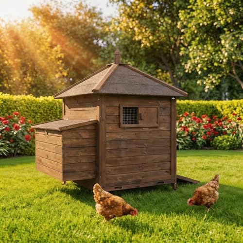 Miweba MyAnimal Hühnerstall MH-11 | 109x86x120 cm | Für 3 Hühner (Braun) | Winterfest | Vogelhaus | Hühnergehege mit Nistkasten | Voliere | Hühnerhaus | Legenest | Vogelvoliere | Hühnervoliere