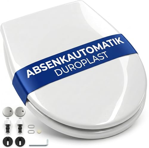 ONBEST WC-Sitz D-Form 37,5x46 cm mit Absenkautomatik | Weißer Duroplast Klodeckel, abnehmbare Klobrille mit 1-Knopf Quick-Release, Soft Close, kratzfest und farbecht