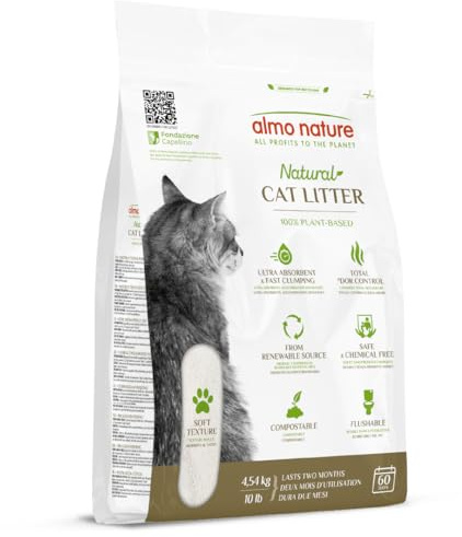 Almo Nature Natural Cat Litter Soft Texture - Klumpende Katzenstreu, 100% pflanzlich, biologisch abbaubar, ergiebig und gegen Gerüche. Sack 4,54Kg