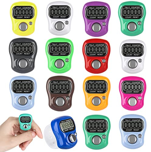 IWILCS 15 Stück Fingerzähler, Mechanischer Handzähler, Mini Finger Counter, Rundenzähler Zähler Mini Golf mit Metallschlaufe für Inventur Messen Training Schule (Zufällige Farbe)