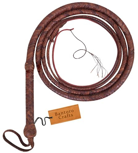 Bantoro Crafts Indiana Jones Peitsche aus Känguruleder Flechtpeitsche aus Leder mit 16 Zöpfen robuster Peitschenbauch und Lederpolster innen Lautes Knallen der Peitsche Lederpeitsche