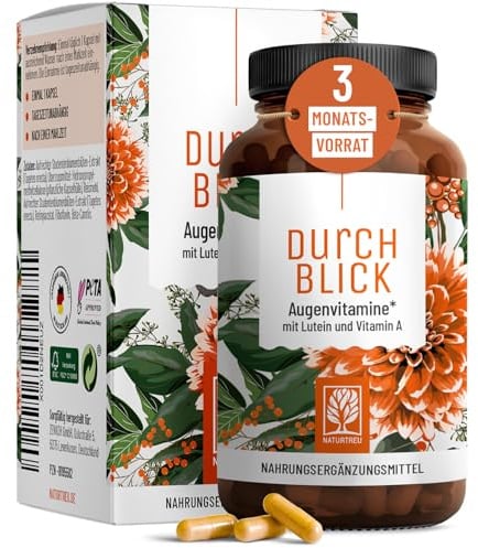 Augenvitamine - Lutein Zeaxanthin Komplex Kapseln mit Beta Carotin & Vitamin A hochdosiert & Vegan - 90 Augenkapseln mit Lutein 20mg für 3 Monate - Augen Vitamine - 100% natürlich