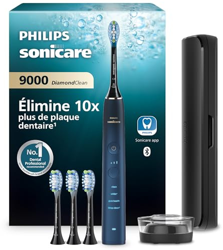 Philips Sonicare DiamondClean elektrische Zahnbürste der 9000er Serie – Schallzahnbürste, sauberere Zähne und Mundpflege mit 4x C3 Premium Plaque Defense-Bürstenköpfen, Aquamarine (Modell HX9911/89)