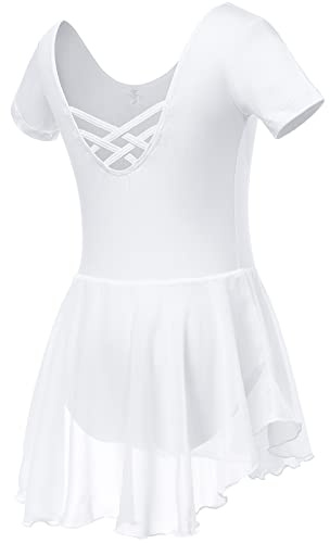 Soudittur Ballettkleidung Mädchen Ballettkleid für Kinder Baumwolle Balletttrikot Kurzarm Ballettanzug Tanzkleid Tanzbody mit Chiffon Rock Tütü