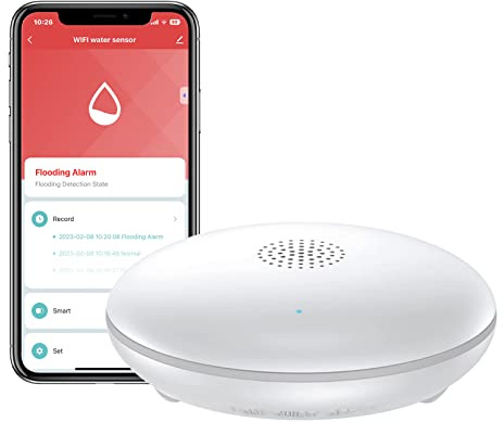 HEIMAN Wassermelder WLAN, Wasserwächter, Wi-Fi Wasseralarm mit Batterie, Smart Wassersensor Boden, 75 dB WiFi-2.4Ghz für Küchen, Keller und Badezimmer (1) (1 Stück)