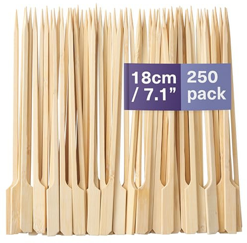 MATANA 250 Stück Holzspieße aus Bambus, Fingerfood Spiesse, 18cm - Schokobrunnen, Schokofondue, Kebab, Burger, Cocktails, Früchte - Buffet, Grillparty, Geburtstage, Picknicks