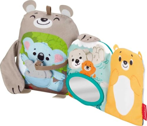 Fisher-Price GJD37 - Babys weiches Kuschelbuch, Plüschtier-Spielzeug und Spielbuch mit Spiegel, Beißhilfe und sensorischen Aktivitäten, Babyspielzeug ab 3 Monaten