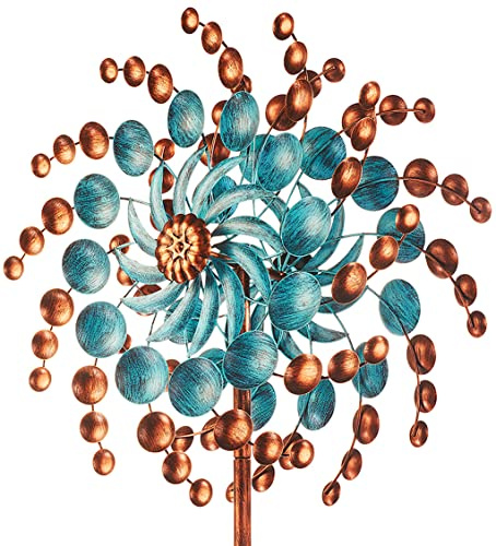 Kobolo Windrad Bubbles XXL, 61x213 cm, braun, XXL Metallwindrad, wetterfester & dekorativer Gartenstecker als Eyecatcher für Beet, Rasen, Vorgarten & Moderne Gartengestaltung