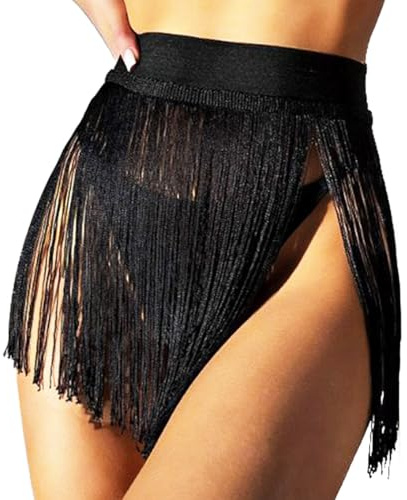 Ushiny Halloween Fransenrock Quastenrock Rave-Outfit Strand Cover Up Festival Kostüm für Damen und Mädchen