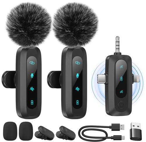 WARM BOX Kabelloses Lavalier-Mikrofon für iPhone, iPad, Android-Handy | 2er-Pack Mini-Mikrofon mit Rauschunterdrückung, Auto-Pairing und Stummschaltung und Reverb für Vlogging, Videoaufnahmen