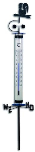 TFA Dostmann Analoges Gartenthermometer zum Einstecken, 12.2035 | mit Wetterhahn und Windrad, Erdspieß zum Einstecken, wetterfest