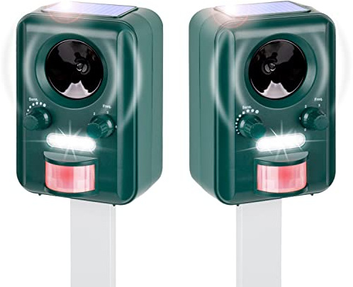 2 x Sparpack - VOSS Sonic 2000 | Ultraschall Abwehr & Tier-Vertreiber mit Solar, Blitz, Akku | Katzenschreck, Hundeschreck, Marderschreck | Deutscher Hersteller
