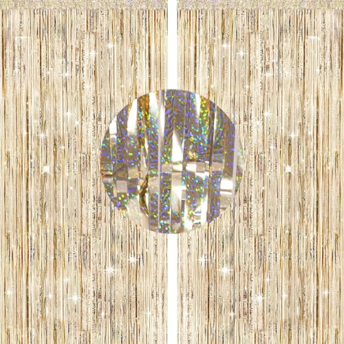 G2PLUS Glitzer Lametta Vorhang Champagner Gold, Metallic Lamettavorhängen, 2 Stück Glitzernde Lametta-Vorhänge für Party, Lametta Dekovorhänge für Geburtstags, Themenparty, Weihnachten Deko