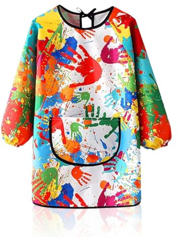 Malkittel Schule 1. Klasse,Malkittel Kinder 6-7-8-10-12 Jahre,Malschürze | Kinder Malerkittel Maler Bastelschürze Bunt Kinderschürze Wasserdicht,Mit Ärmeln und Taschen für Kunst Malerei Kochen