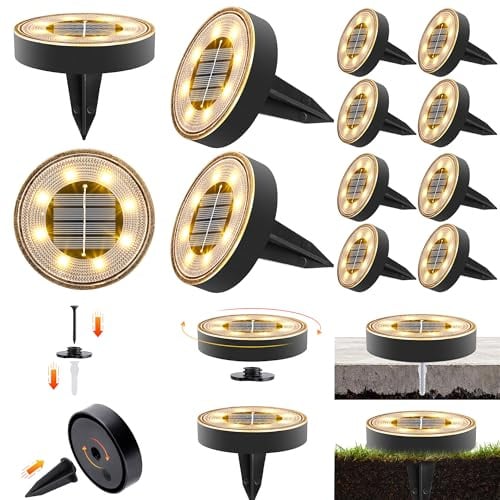 iBaycon Solar Bodenleuchten Aussen,12 Stück Warmweiß Solarlampen für Außen | 3000K 8 LED Solarleuchten Gartenbeleuchtung für Boden Weg Rasen Gehweg Patio,Garten Wetterfest