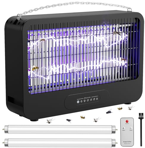 FethFire Insektenvernichter Elektrisch, 4000V Fliegenfalle Elektrisch Mit Fernbedienung,20W Mückenfalle Effektiver 100 m²，Geeignet für Küche, Wohnzimmer, Büro，Zwei Ersatzlampen enthalten(Schwarz)