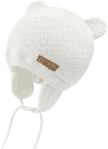 SEYUFN Babymütze, für Jungen und Mädchen, gestrickte Hündchen für Babys und Kleinkinder, mit Fleece-Futter, 0-36 Monate