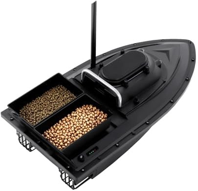 MINRS Köderboot 500M Futterboot Ferngesteuertes Fischköder Boot 2 Köderboxen Nachtangeln 2kg Fischköder Boot mit LED-Licht und Anti-Verwicklungs-Abdeckung für Seen, Flüssen, Meeren, Schwarz