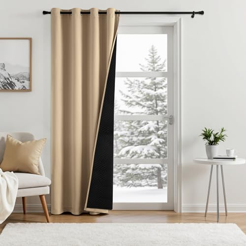 MIULEE Thermovorhang Ösen, Kälte Hitzeschutz, Beige 225x132 cm 1 Stück | Doppellagiger Blickdichter Thermovorhang mit Ösen, Kälte Hitzeschutz, Lärmdämmung und Verdunkelung