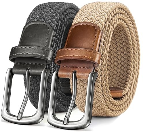 KEMISANT Gürtel Herren 2er, Elastischer Gürtel Golfgürtel 35mm | Geflochtener Stretch-Stoffgürtel Damen&Herren,Freizeit,Jeans,Sport,Beruf