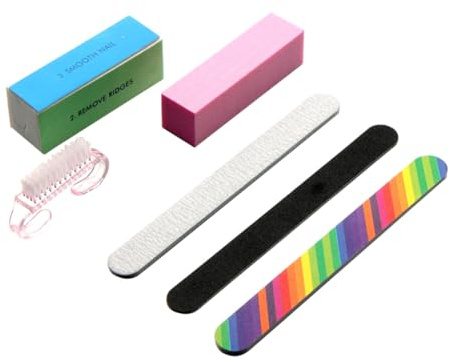 Ipetboom Nagelfeilen und Polierblock 6 Stück aus Kunststoff mit 3 Doppelseitigen Nagelfeilen Polier und Schwammpufferblock Nagelbürste für Naturnägel und Künstliche Fingernägel Geeignet