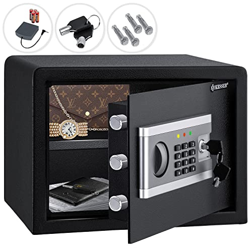 KESSER® Elektronischer Tresor | 35x25x25cm | Inkl. Batteriebox | Elektronischer Safe | 3x Doppelbolzenverriegelung | Boden Wandtresor | Möbeltresor | Innenbeleuchtung | Panzerschrank Zahlenschloss