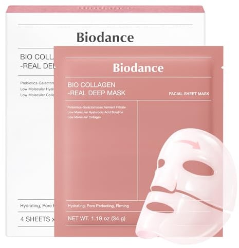 Biodance Bio-Collagen Real Deep Mask 4er Pack - Gesichtsmasken, Maske Gesicht, Gesichtsmaske Frauen, Gesichtsmaske, Face Mask, Porenverfeinerung, Faltenbehandlung