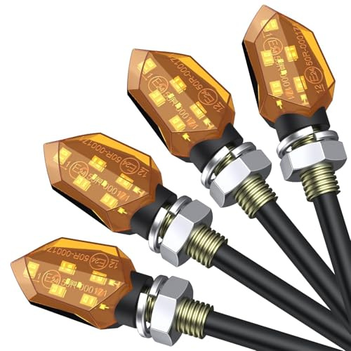 Justech 5LEDs Motorrad-Blinker Tagfahrlicht Microblinker 4 Stück Miniblinker LED Blinker Motorrad Universal IP65 Mini Licht Lauflicht 12V Lauflichtblinker Orange Gehäuse Quad Roller E24 ECE