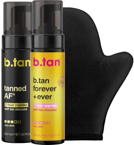 b.tan Besties Bundle | Darkest & Ultra Long Lasting Self Tan Mousse with Self Tanning Mitt Applicator, 1 Hour Sunless Tanner, Fast Self Tan, No Fake Tan Smell