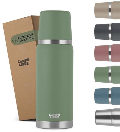 Campo Libre. Jaco® Thermoskanne 750ml I Thermos mit Becher I Unsere Thermosflasche hält mind. 24h heiß I Isolierkanne mit Doppelwand ist zu 100% auslaufsicher I recycelter Edelstahl I Green