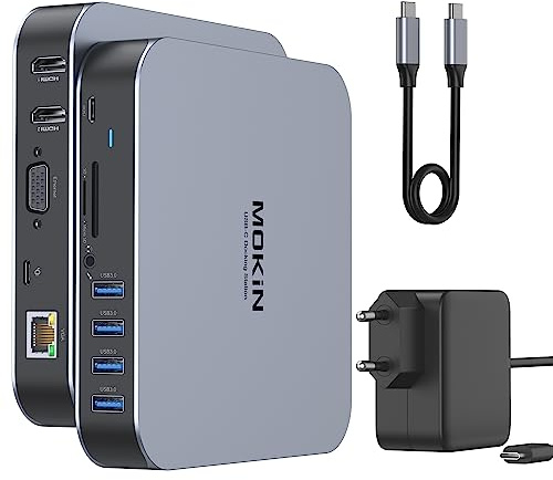 MOKiN Dockingstation MacBook, Docking Station für MacBook Air/Pro | 13 in 1 MacBook Adapter mit 65W Netzteil, USB C Dock mit HDMI 4K, VGA, Ethernet,4x USB 3.0, 100W PD,Audio für Dell, HP