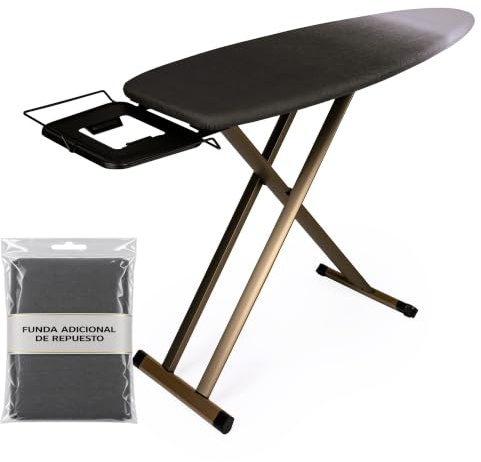 GoldVIP Professionelles Aluminium-Bügelbrett XXL 130 x 47 cm, klappbar und stabil, Premium-Design, bis 100 cm höhenverstellbar, Rollen und Ersatzbezug